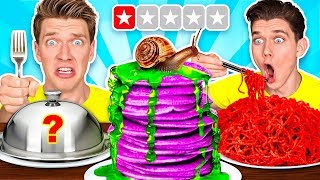 Worst Reviewed Food Mystery Wheel Challenge amp How To Eat Weird Foods Like a Taro Pancake [upl. by Ephrayim]