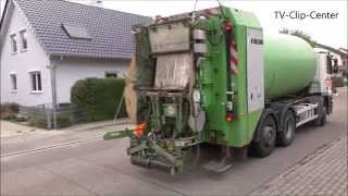 Müllabfuhr leert Mülleimer  Trommel  Garbage Truck at work in Germany [upl. by Araiet]