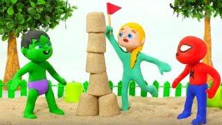 SUPERHERO BABIES PLAYING IN THE SANDBOX ❤ SUPERHERO PLAY DOH CARTOONS FOR KIDS [upl. by Dowell592]