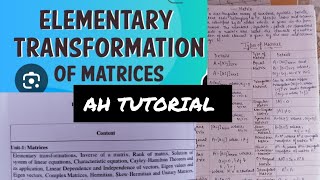 Engineering Mathematics  Unit 1 Matrices Elementary Transformation of Matrix  AKTU [upl. by Sair543]