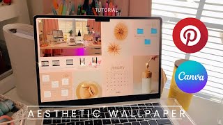 HOW TO CUSTOMIZE WALLPAPER ON MACBOOK  using Canva amp Pinterest [upl. by Refinaj721]