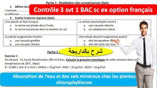 Contrôle 3 svt 1 Bac sc ex option français absorption de leau et des sels minéraux شرح بالداريجة [upl. by Cirek963]