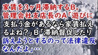 家賃を3ヶ月滞納するB。管理会社支店長のA「遊びに支払う金があるなら家賃払えるよね？」B「滞納督促したり訴えようとするのって法律違反なんだよ」…【痛快・スカッとジャパン】 [upl. by Dragelin]