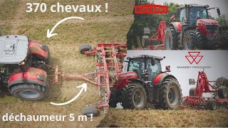 🚜Magnifique ensemble au déchaumage 🔴🔴 MF 8737 et déchaumeur Quivogne 5 m   Eta la Montespanaise [upl. by Elcarim]