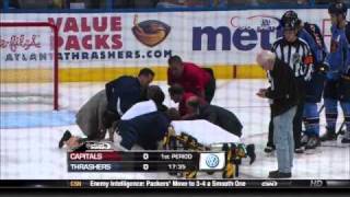 Goalie Ondrej Pavelec collapses in first 2 mins of NHL season [upl. by Doyle630]