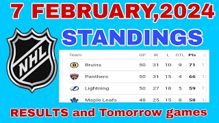 NHL STANDINGS TODAY  7th FEBRUARY 2024  NHL SCORES  Nhl Hockey Standings [upl. by Anha616]