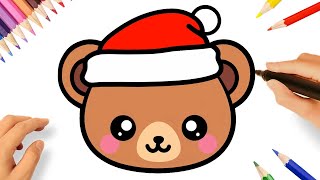 CÓMO DIBUJAR UN OSITO DE NAVIDAD KAWAII FACIL 🧸❤️ DIBUJOS DE NAVIDAD [upl. by Setarcos]