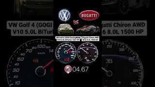 VW Golf 4 RS V10 1267 HP vs Bugatti Chiron 1500 HP acceleration volkswagen golf4 [upl. by Voletta]