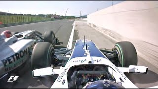 Schumacher Squeezes Barrichello  2010 Hungarian Grand Prix [upl. by Sherman963]