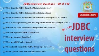 Java Database ConnectivityJDBC Interview Questions – 20 out of 140 [upl. by Ijies]