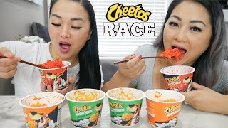 FLAMING HOT CHEETOS MACampCHEESE RACE SISTER EDITION LETS EAT  SASVlogs [upl. by Rheims]