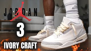 JORDAN 3 IVORY CRAFT DETAILED REVIEW amp ON FEET W LACE SWAPS [upl. by Enicnarf]