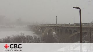 Winter returns to Saskatoon with huge snow dump howling wind [upl. by Ahsinert]