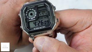 Casio quotRoyalequot World Time AE1200WHD1A Stainless Digital Watch Review [upl. by Akirre]