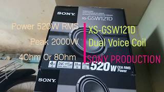 Unbox SONY Car Subwoofer XSGSW121D 12quot Dual Voice Coil 520W RMS Peak 2000W [upl. by Duwad]