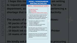 Memo Writing in English  Memorandum Writing in English  Memo Format  Sample  Example [upl. by Hopper673]