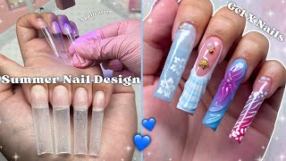 HOW TO DO GEL X NAILS AT HOME GEL X NAILS FOR BEGINNERS amp SUMMER NAIL DESIGN  Nail Tutorial [upl. by Esille]