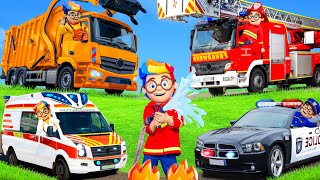 The Kids Play with Real Vehicles like Fire Trucks [upl. by Helm]