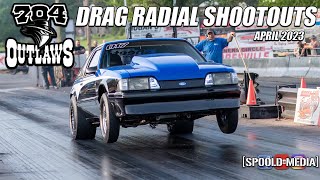 DRAG RADIAL ACTION 704 OUTLAWS AT MOORESVILLE APRIL 2023 [upl. by Ayomat862]