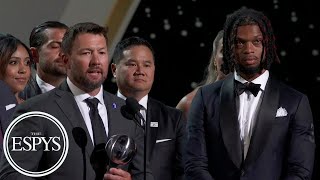 Damar Hamlin in tears presenting Bills training staff Pat Tillman Award  2023 ESPYS 📍 CapitalOne [upl. by Anilah]