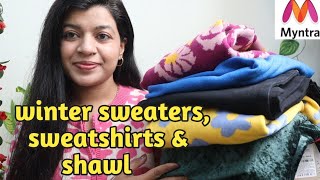 Myntra Winter Wear Haul  Woollen Coord Set Sweaters shawl cardigans pullovers  shradha soni [upl. by Nylesoy]