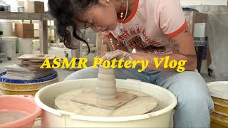 ASMR Pottery Studio Vlog  throwing amp glazing day [upl. by Akinor]