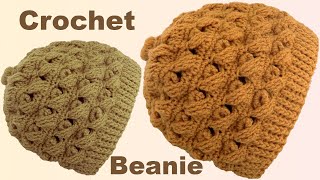 Gorro a Crochet en punto Entrecruzado en relieve 3D con cadenas tejido con ganchillo [upl. by Towroy691]