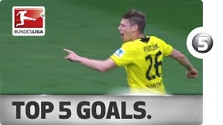 Top 5 Goals  Overhead Kicks Diving Headers Delectable Chips and More on Matchday 33 [upl. by Meuser]