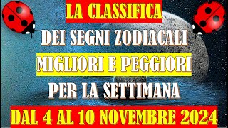 La Classifica dei Segni Zodiacali Migliori e Peggiori per la Settimana dal 4 al 10 Novembre 2024 [upl. by Ennovehs]