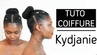 Cheveux Afro  Tuto coiffure chignon bun simple et rapide avec Kydjanie plaquer ses cheveux crépus [upl. by Ilana508]