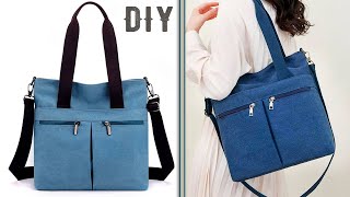 Women Tote Bag Denim Cloth DIY  Many Pockets Design Making at Home [upl. by Clements]