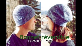 Bonnet hommefemme réversible point granité [upl. by Lahsram]