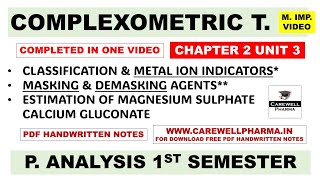 Complexometric Titration Complete  Masking and Demasking Agents  Metal Ion Indicators  ch 2 U 3 [upl. by Evilo138]