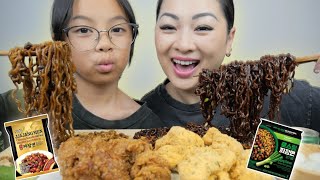 Jajangmyeon Korean Ramen Noodles with Korean Fried Chicken  SissiampEmma [upl. by Aiyt]