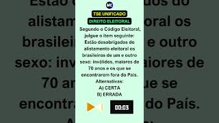 QUESTÃO 04  DIREITO ELEITORAL  CONCURSO UNIFICADO TSE  QUESTÕES CESPECEBRASPE [upl. by Coonan]