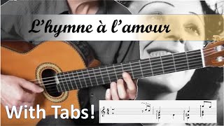 Lhymne à lamour Hymn to Love  Edith Piaf  Guitare Cover tablature dispo [upl. by Lacee]