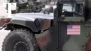 British and US military vehicles paraded in Russia [upl. by Russom319]