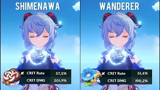 Ganyu Shimenawas Reminiscence vs Wanderers Troupe  Damage Comparison  Genshin Impact [upl. by Alaham]