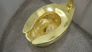 The Famous Stolen Solid Gold Toilet Sculpture  The Guggenheim NYC by Maurizio Cattelan quotAmericaquot [upl. by Higley]