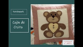 Cojín Infantil en Patchwork  OSITO con tela de toalla  sin cremallera o cierre❤️ [upl. by Ardnossac]