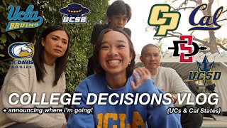 COLLEGE DECISIONS REACTIONS VLOG  announcing where im going to college  UCs and Cal States [upl. by Atteloiv64]