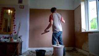 Skimming a small wall with Thistle Multi Finish plaster a second coat went on later [upl. by Roselyn]