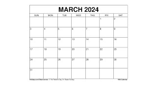 Free Printable March 2024 Calendar Templates With Holidays  Wiki Calendar [upl. by Initirb755]