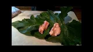 Burdock Leaf Meat Wrap Pioneer Cooking [upl. by Azilef]