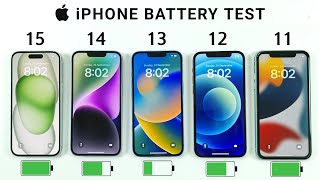 iPhone 15 vs 14 vs 13 vs 12 vs 11 Battery Test  iOS 17 BATTERY TEST [upl. by Desta]