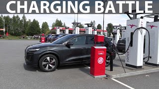 Audi Q6 etron charging on Ionity 800 V Ionity amp V4 supercharger 400 V [upl. by Boycie645]