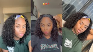 AMAZON WIG INSTALL  18” HEADBAND KINKY CURLY WIG  Simply Asia [upl. by Fleischer]