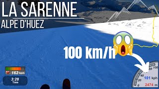 The Sarenne in 5 mins  ski at Alpe dHuez in 2023  More than 100kmh  Longest black Slope Europe [upl. by Essyla]