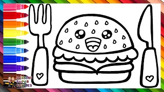 Dessiner et Colorier un Hamburger Mignon 🍔🍴🌈 Dessins pour Enfants [upl. by Velvet]