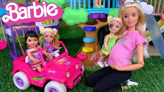 Barbie Doll Family Playground Playdate Routine [upl. by Adnirol440]